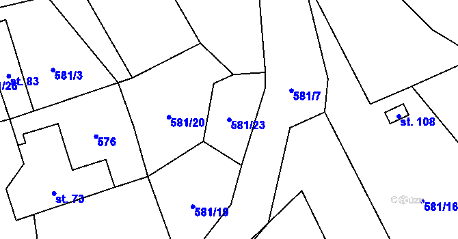 Parcela st. 581/23 v KÚ Záhuby, Katastrální mapa