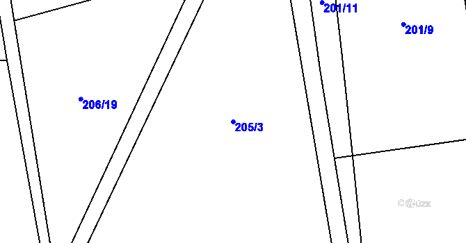 Parcela st. 205/3 v KÚ Záhuby, Katastrální mapa
