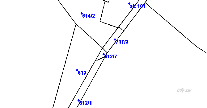 Parcela st. 612/7 v KÚ Záhuby, Katastrální mapa