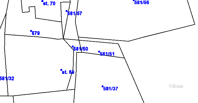 Parcela st. 581/51 v KÚ Záhuby, Katastrální mapa