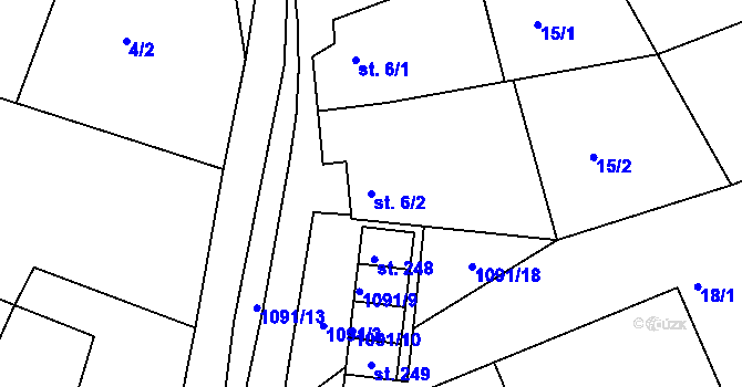 Parcela st. 6/2 v KÚ Milonice, Katastrální mapa