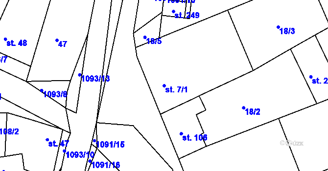 Parcela st. 7/1 v KÚ Milonice, Katastrální mapa