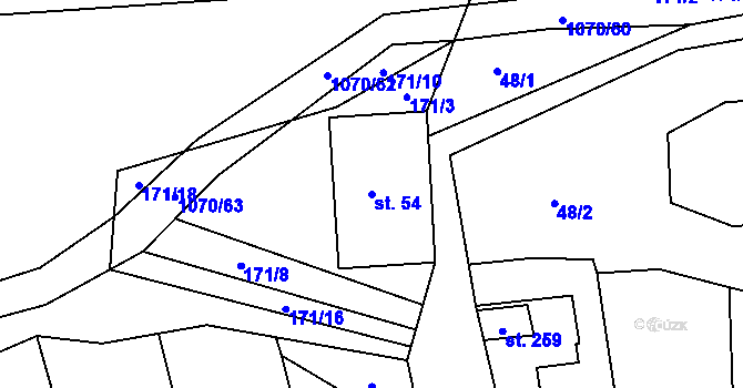 Parcela st. 54 v KÚ Milonice, Katastrální mapa