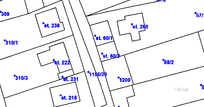 Parcela st. 60/2 v KÚ Milonice, Katastrální mapa