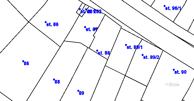 Parcela st. 88 v KÚ Milonice, Katastrální mapa