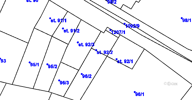 Parcela st. 92/2 v KÚ Milonice, Katastrální mapa