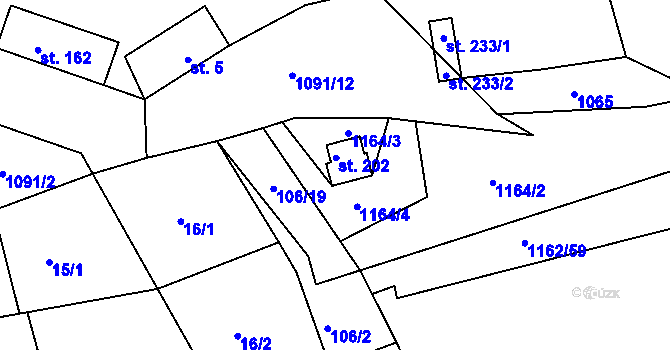 Parcela st. 202 v KÚ Milonice, Katastrální mapa