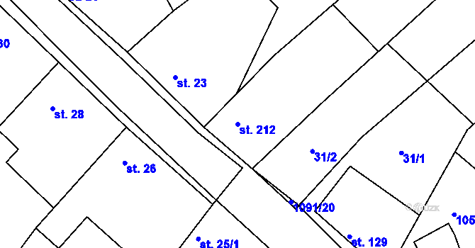 Parcela st. 212 v KÚ Milonice, Katastrální mapa