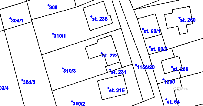 Parcela st. 222 v KÚ Milonice, Katastrální mapa