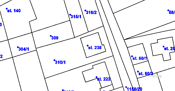 Parcela st. 238 v KÚ Milonice, Katastrální mapa