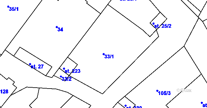 Parcela st. 33/1 v KÚ Milonice, Katastrální mapa
