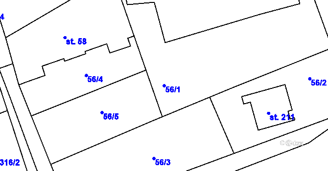 Parcela st. 56/1 v KÚ Milonice, Katastrální mapa