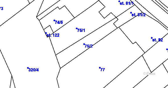 Parcela st. 75/2 v KÚ Milonice, Katastrální mapa