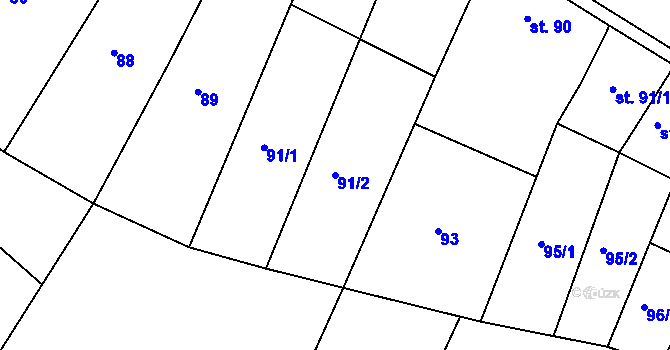 Parcela st. 91/2 v KÚ Milonice, Katastrální mapa