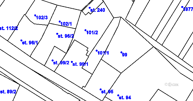 Parcela st. 101/1 v KÚ Milonice, Katastrální mapa