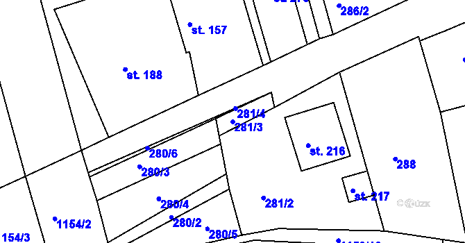Parcela st. 281/3 v KÚ Milonice, Katastrální mapa