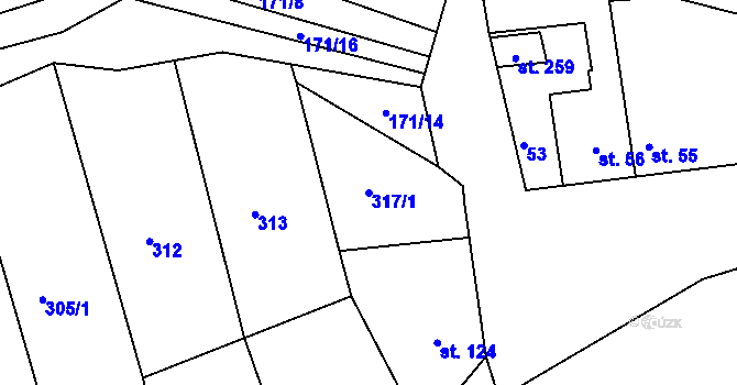 Parcela st. 317/1 v KÚ Milonice, Katastrální mapa