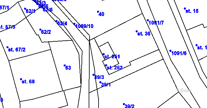 Parcela st. 251 v KÚ Milonice, Katastrální mapa