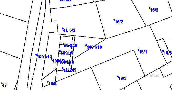 Parcela st. 1091/18 v KÚ Milonice, Katastrální mapa