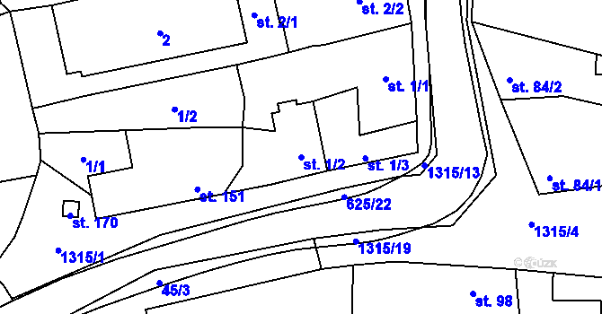 Parcela st. 1/2 v KÚ Uhřice, Katastrální mapa