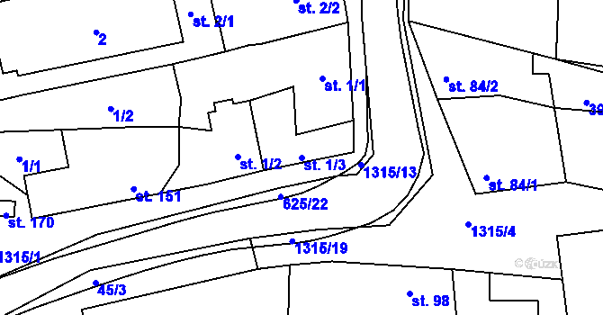 Parcela st. 1/3 v KÚ Uhřice, Katastrální mapa