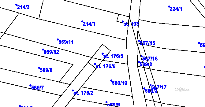 Parcela st. 176/5 v KÚ Uhřice, Katastrální mapa