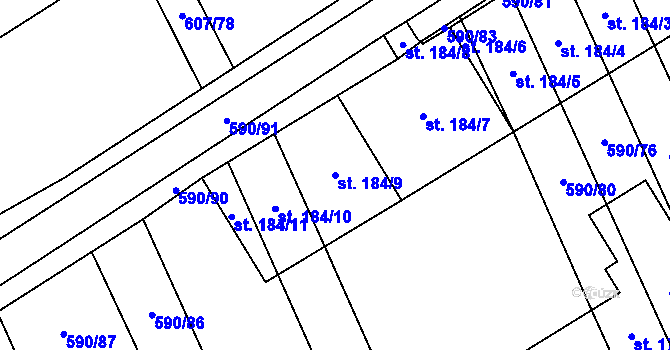 Parcela st. 184/9 v KÚ Uhřice, Katastrální mapa