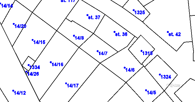 Parcela st. 14/7 v KÚ Uhřice, Katastrální mapa