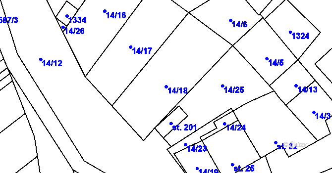 Parcela st. 14/18 v KÚ Uhřice, Katastrální mapa