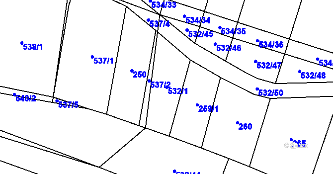 Parcela st. 532/1 v KÚ Uhřice, Katastrální mapa