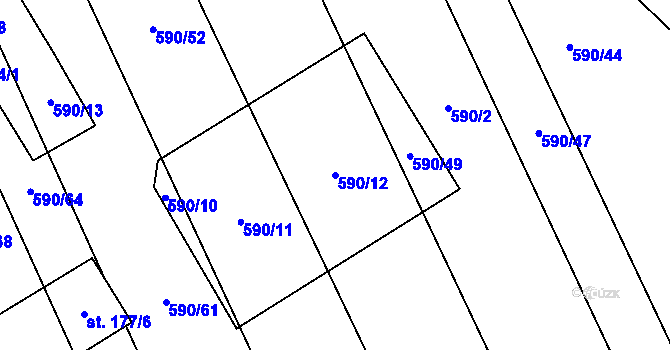 Parcela st. 590/12 v KÚ Uhřice, Katastrální mapa