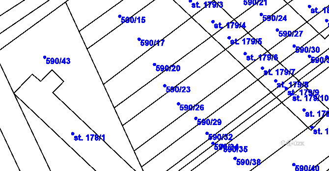 Parcela st. 590/23 v KÚ Uhřice, Katastrální mapa