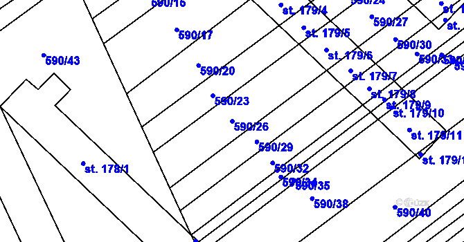 Parcela st. 590/26 v KÚ Uhřice, Katastrální mapa