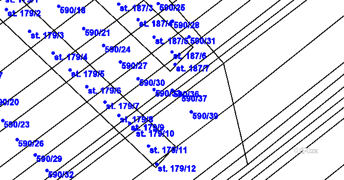 Parcela st. 590/36 v KÚ Uhřice, Katastrální mapa