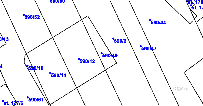 Parcela st. 590/49 v KÚ Uhřice, Katastrální mapa