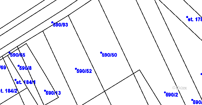 Parcela st. 590/50 v KÚ Uhřice, Katastrální mapa