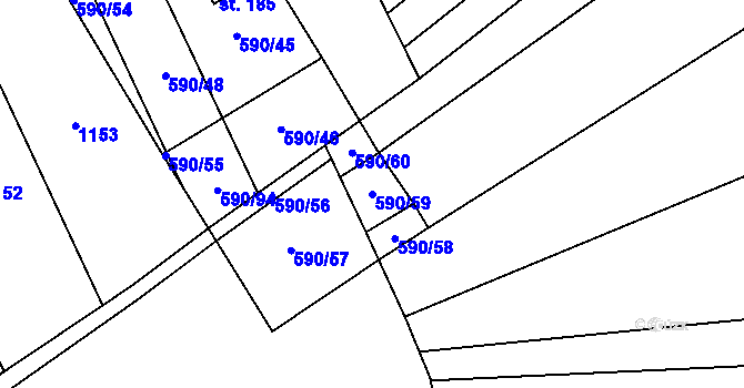 Parcela st. 590/59 v KÚ Uhřice, Katastrální mapa