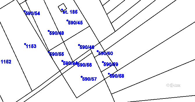 Parcela st. 590/60 v KÚ Uhřice, Katastrální mapa