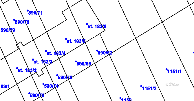 Parcela st. 590/62 v KÚ Uhřice, Katastrální mapa