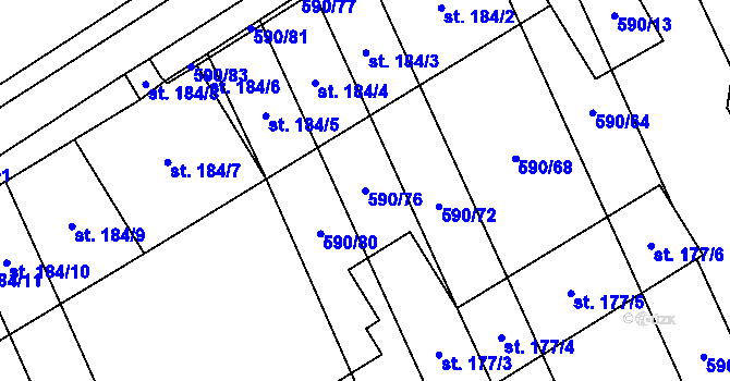 Parcela st. 590/76 v KÚ Uhřice, Katastrální mapa