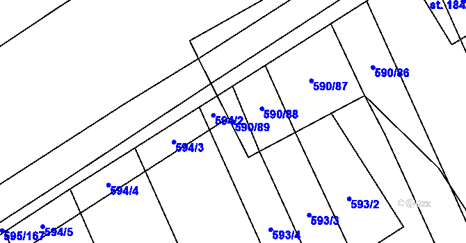 Parcela st. 590/89 v KÚ Uhřice, Katastrální mapa