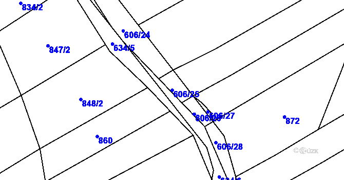 Parcela st. 606/25 v KÚ Uhřice, Katastrální mapa