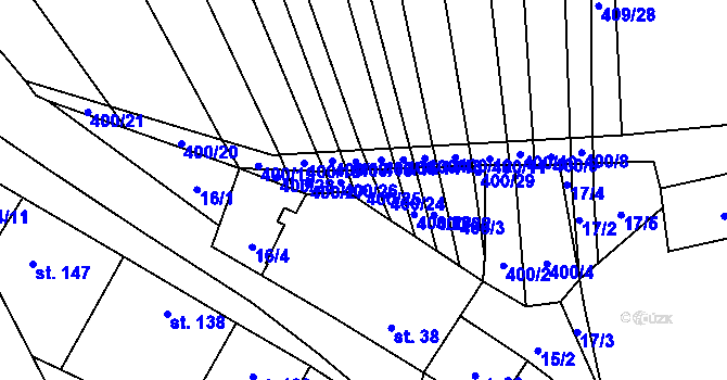 Parcela st. 400/25 v KÚ Uhřice, Katastrální mapa