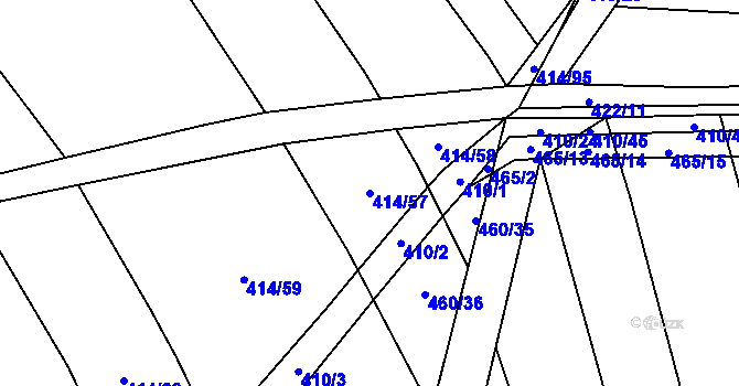 Parcela st. 414/57 v KÚ Uhřice, Katastrální mapa