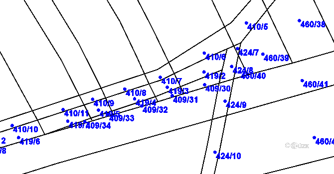 Parcela st. 419/3 v KÚ Uhřice, Katastrální mapa