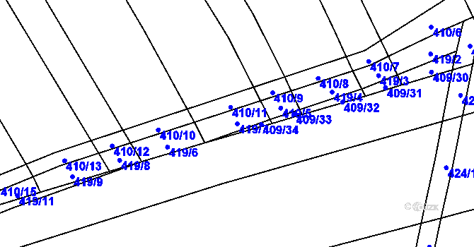 Parcela st. 419/7 v KÚ Uhřice, Katastrální mapa