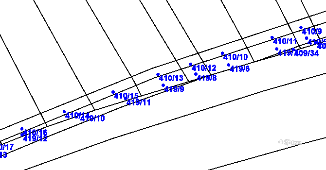 Parcela st. 419/9 v KÚ Uhřice, Katastrální mapa