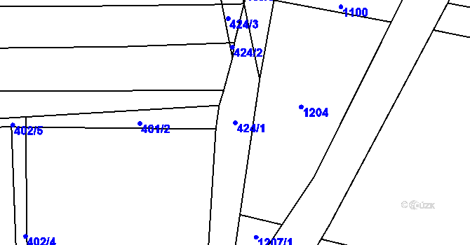 Parcela st. 424/1 v KÚ Uhřice, Katastrální mapa