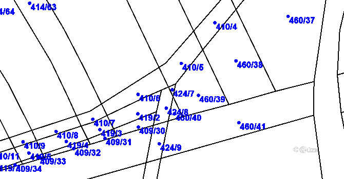 Parcela st. 424/7 v KÚ Uhřice, Katastrální mapa