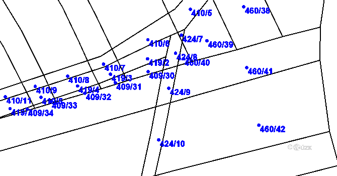 Parcela st. 424/9 v KÚ Uhřice, Katastrální mapa